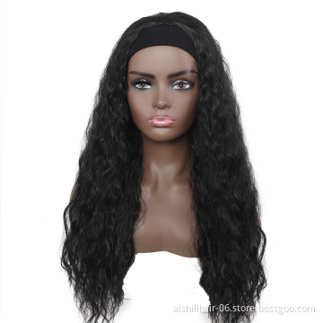 Wholesale  heat resistant black long water wave headband wigs 20inch afro headband wigs for black women